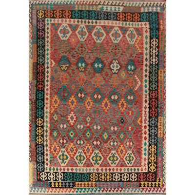Reversible Kilim Oriental Area Rug Bedroom Hand-Woven Wool Carpet - 9'6"x 13'1"