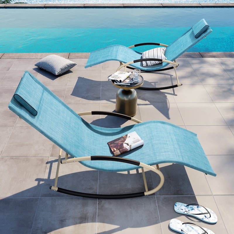 Outdoor Patio Rocking Chairs Curved Rocker Chaise Lounge Chairs (Set of 2) - 57.87" L x 24.70" W x 35.43" H