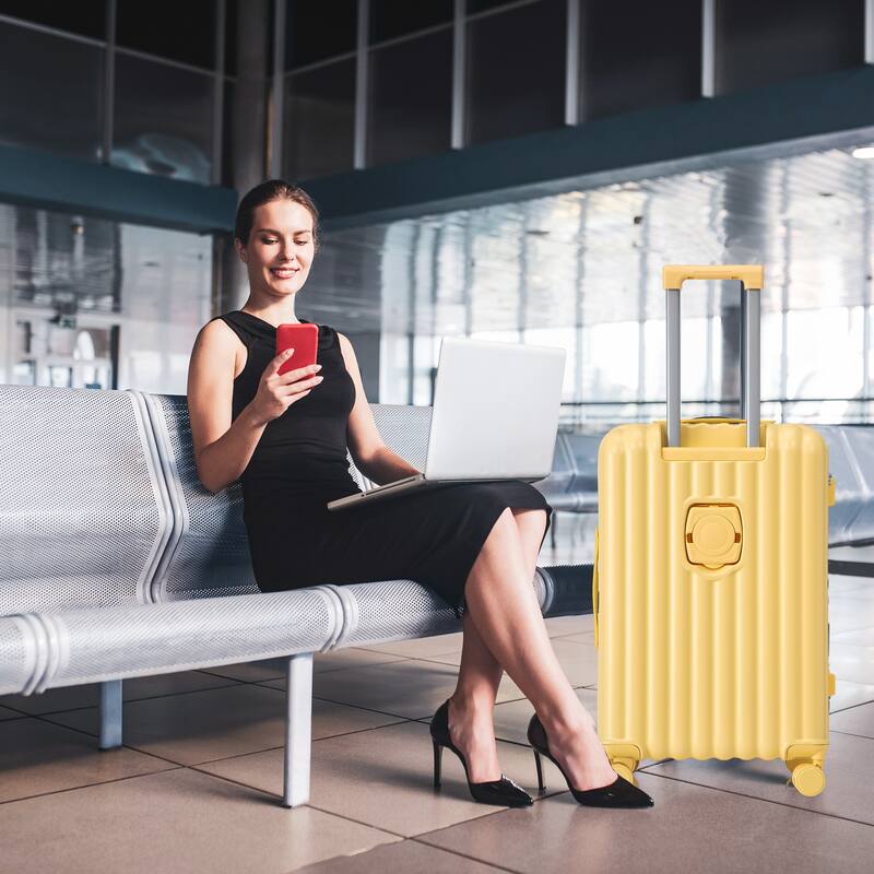 Carry on Hardshell 3 Piece ABS Luggage Set with Cup Holder & USB Port & Phone Holder