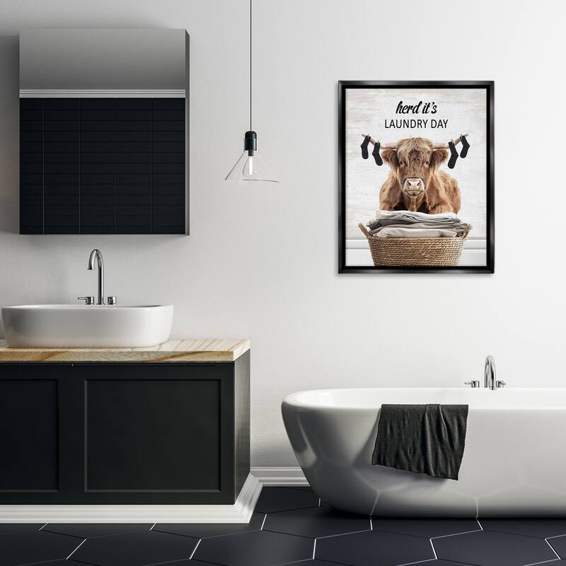 Stupell Laundry Cattle with Hanging Socks Framed Floater Canvas Wall Art Design By Lettered and Lined