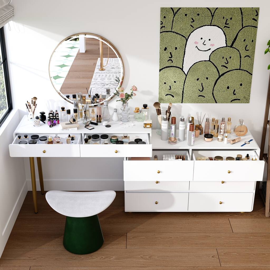 Adjustable Desktop Transformable Computer Desk with 8 Drawers Dresser