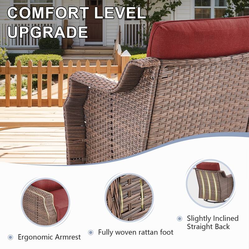 Gymojoy 5-Piece Wicker Patio Furniture Set, 6-Inch Ultra Thick Cushioned 360° Swivel Glider Chairs