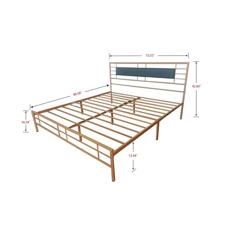 NNV Full Size Platform Metal Bed Frame with Leather Upholstered Headboard