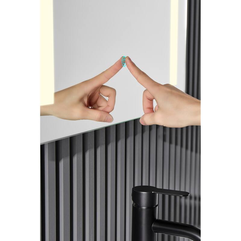 ANZZI Mantra Polished Silver 30 in. x 24 in. Frameless LED Bathroom Mirror with Defogger