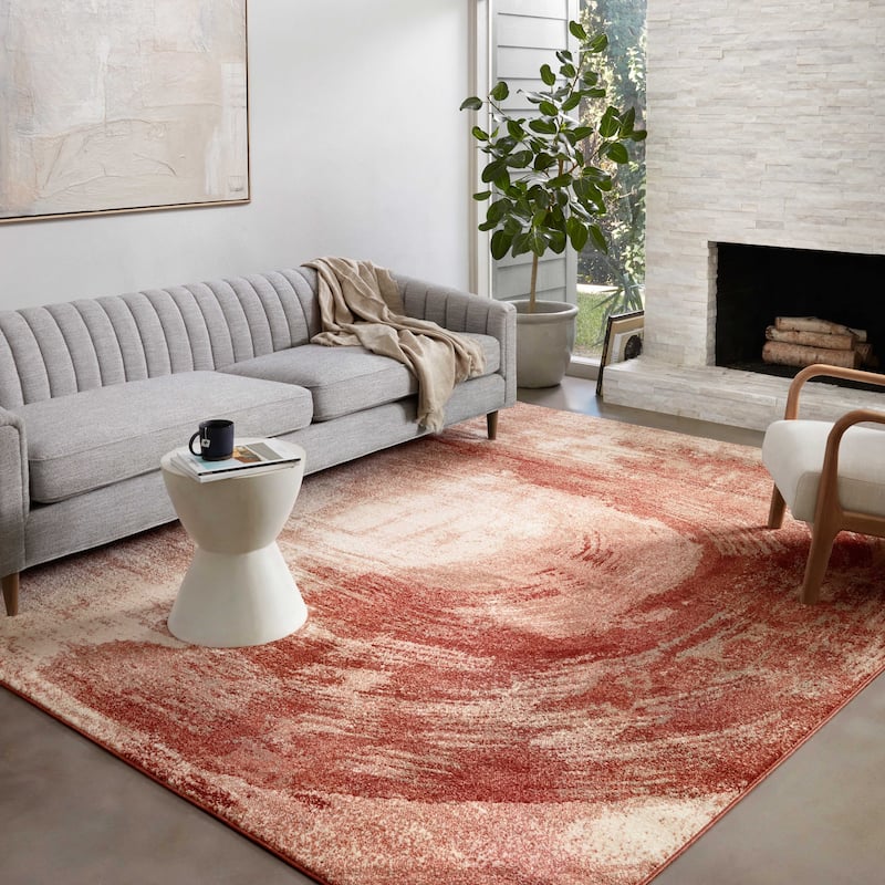 Alexander Home Bentley Painted Abstract Modern Area Rug - 2'-7" x 10' Runner - Rose / Spice - Runner/Rectangle