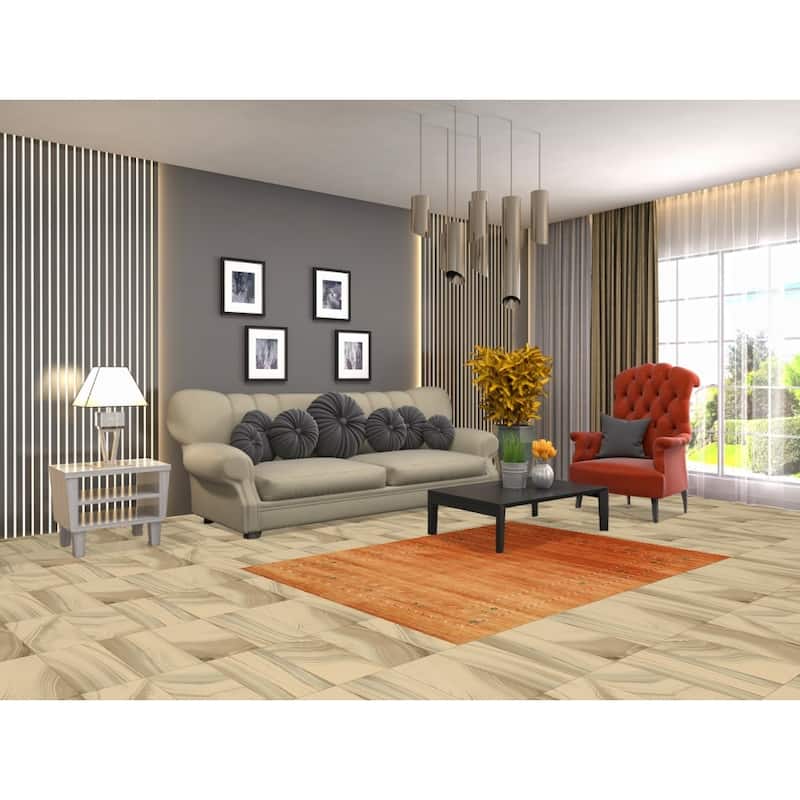 Orange Gabbeh Indian Rug Handmade Bedroom Wool Carpet - 4'1" x 5'8"