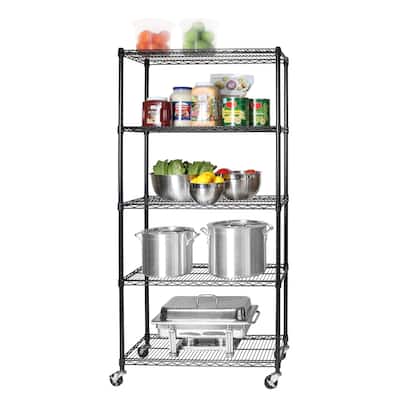 Seville Classics UltraDurable Commercial-Grade 5-Tier NSF Wire Shelving with Wheels, 36" W x 18" D x 72" H, Black