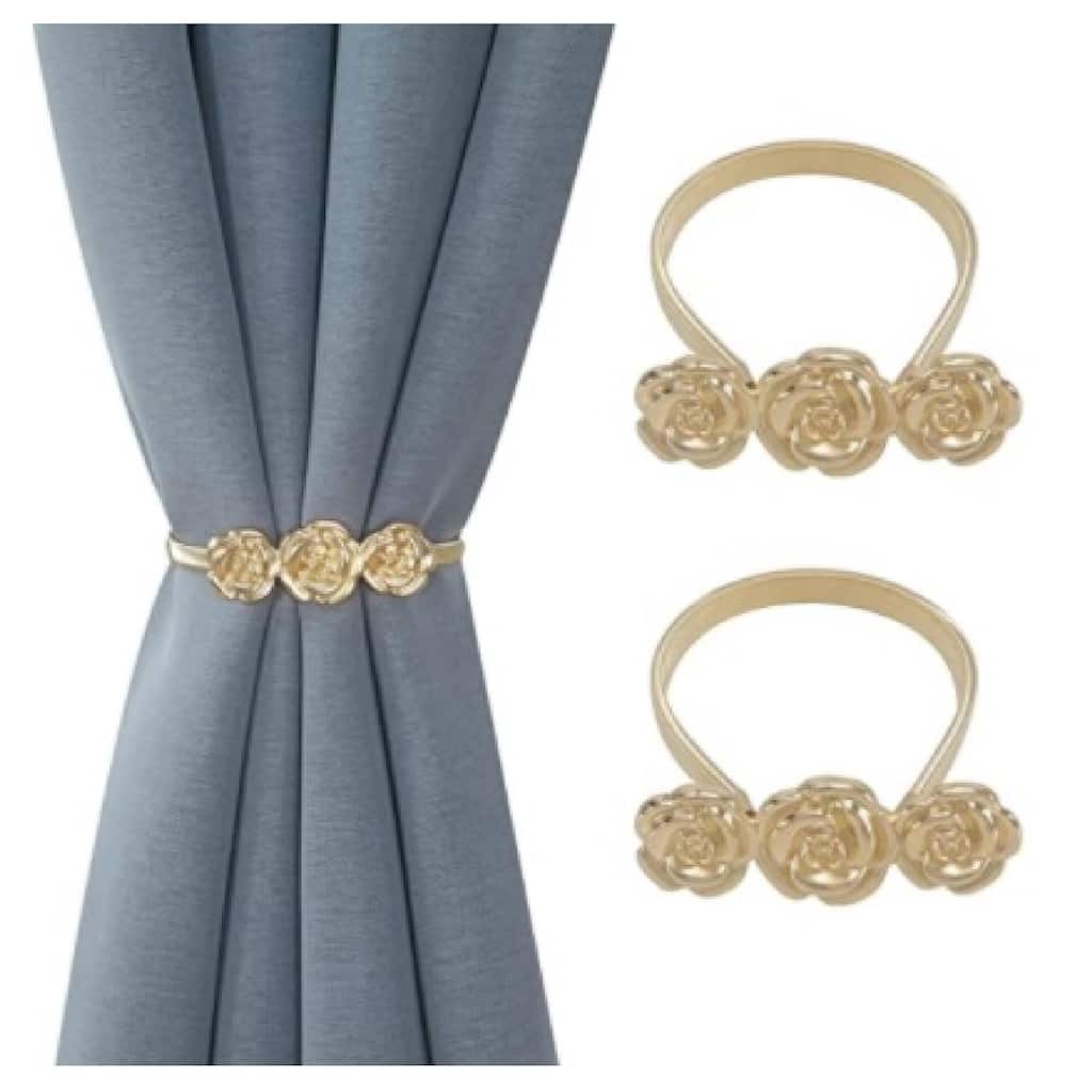 IH Casa Decor Set Of 2 Curtain Tiebacks Roses Rose Gold
