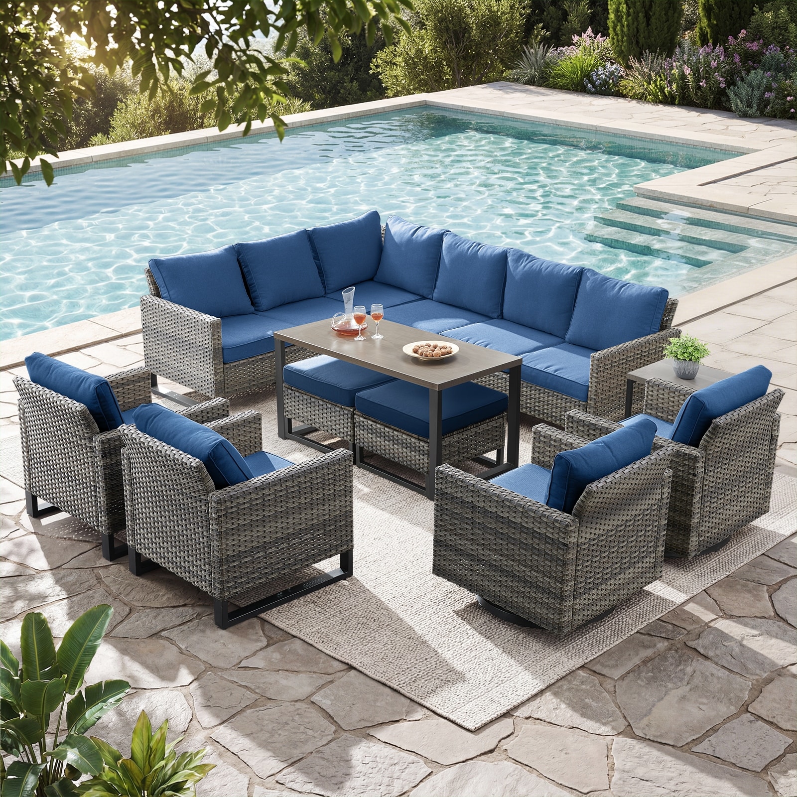 Pocassy Patio Furniture Set with Swivel Chairs for Porch.