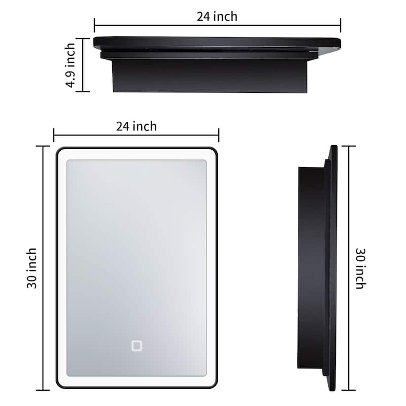 24x30 inch LED Black framed Wall mount Medicine Cabinet with Mirror Anti-fog function 3 colors with light