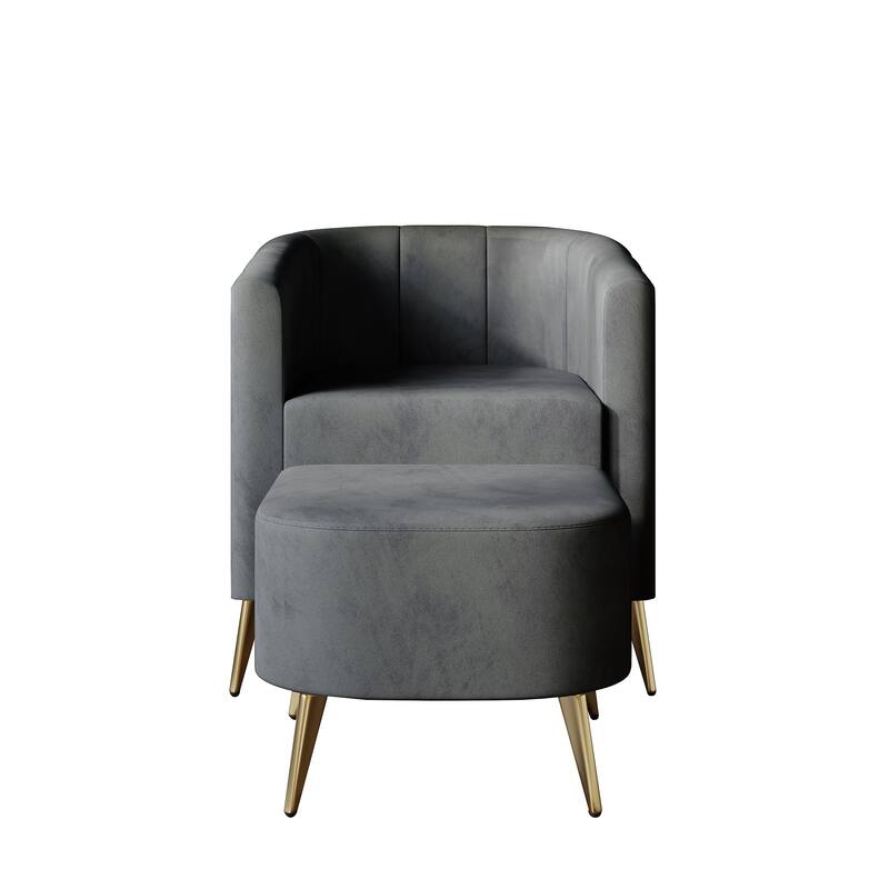 CraftPorch Modern Soft Velvet Upholstered Accent Chair with Ottoman - Grey