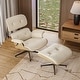 preview thumbnail 28 of 26, Genuine Leather Accent Lounge Chair and Ottoman Walnut Wood