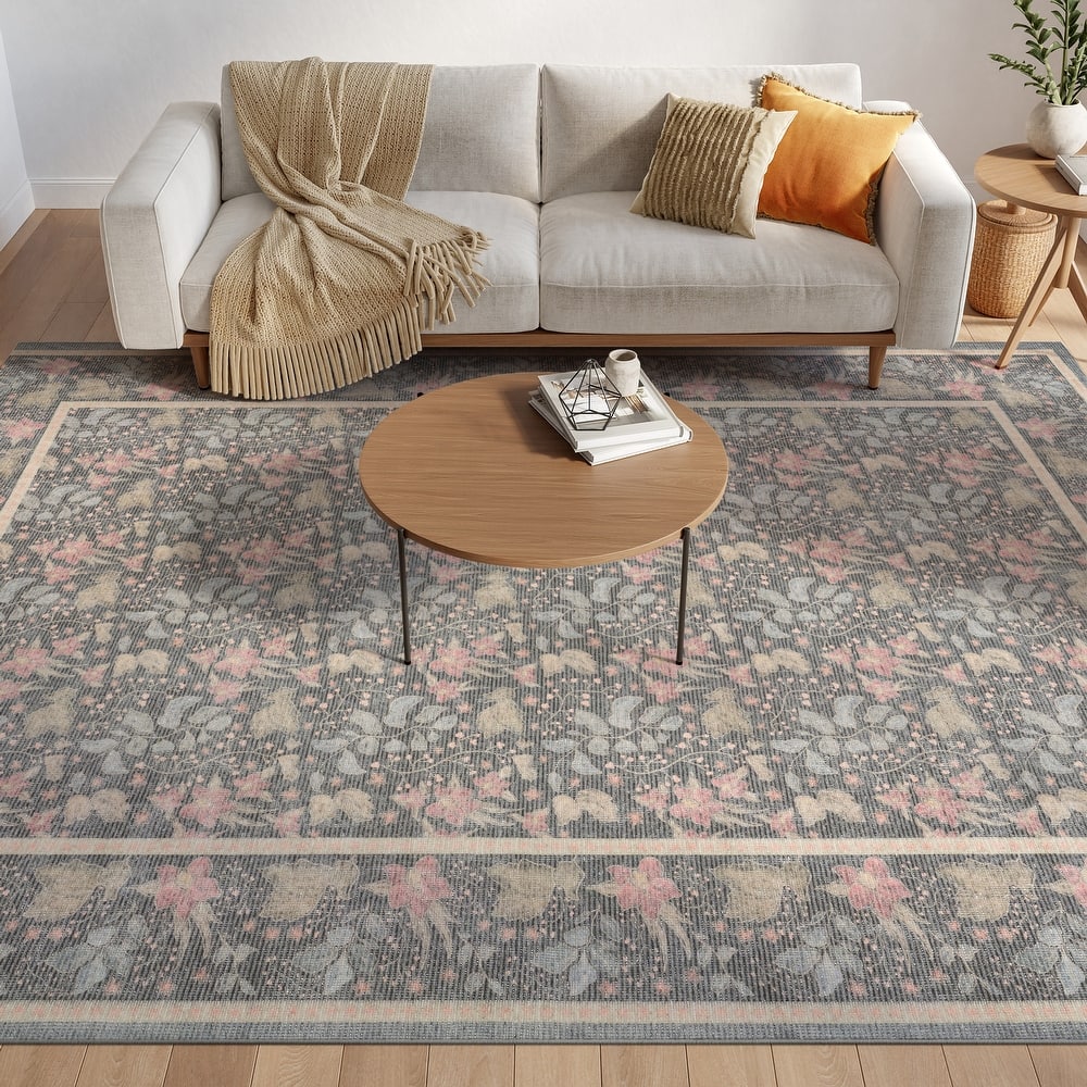 Nourison Botanical Washables Indoor only Textured Floral Area Rug