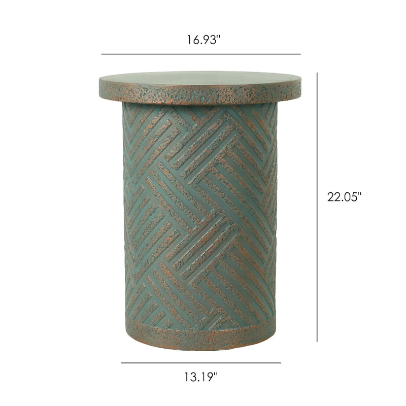 Column-Shaped Modern Round Copper-Green Accent End Table Suitable for Indoor and Outdoor Use