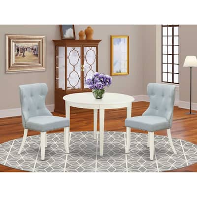 Rustic Dining Set - Kitchen Table & 2 Chairs - Linen Fabric - Round Table - Modern Farmhouse Style