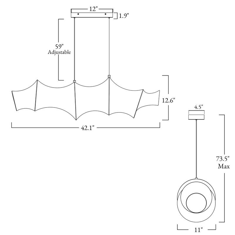 Modern 1-Light LED White Linear Island Chandelier Sculptural Silk Shade - White & Gold - W43.3"*D11.4"*H12.6"