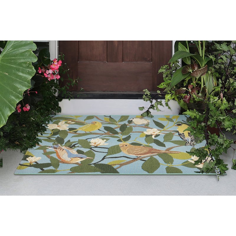 Liora Manne Esencia Floral Finches Indoor/Outdoor Mat - 2' x 2'10" - Blue