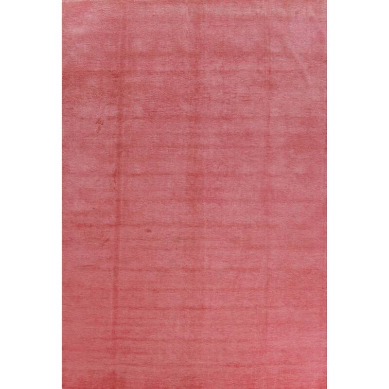 Hand Knotted Oriental 100% Wool Carpet Modern Solid Coral Gabbeh Area Rug - 12' 1'' X 9' 1''