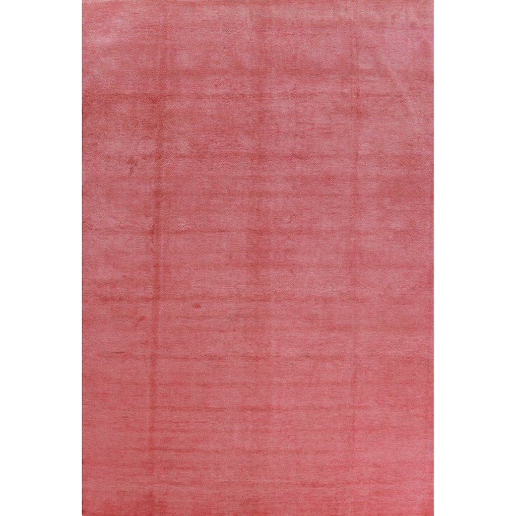Hand Knotted Oriental 100% Wool Carpet Modern Solid Coral Gabbeh Area Rug - 12' 1'' X 9' 1''