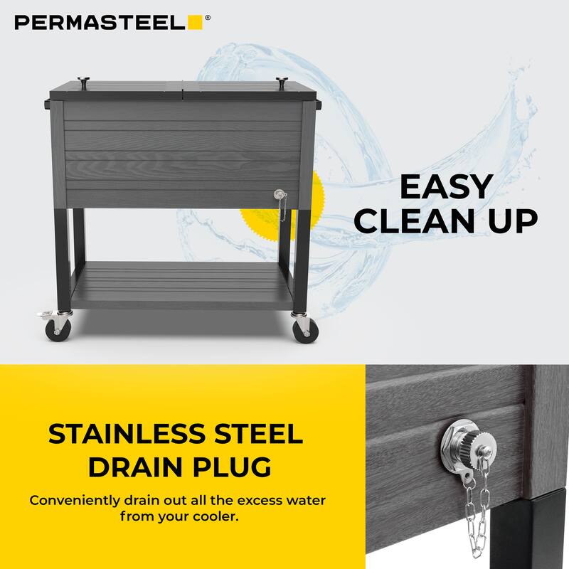 Permasteel 80-Qt Rustic Woodgrain Style Rolling Patio Cooler with Wheels