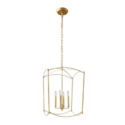 4 Light Caged Chandelier in Gold finish - 26"H x 16.4"W x 16.4"D