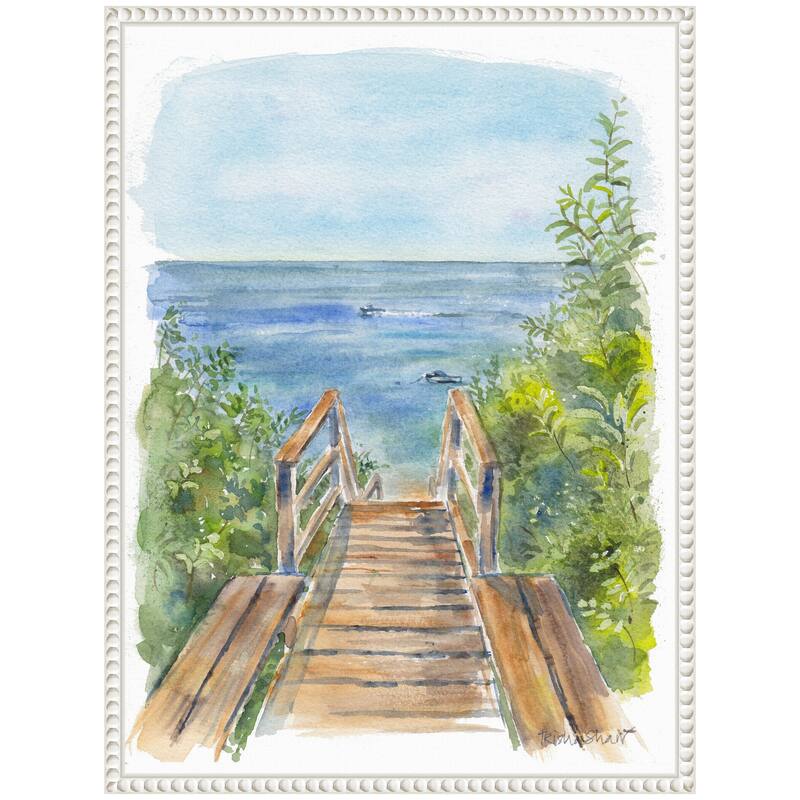 Kate and Laurel Sylvie Stariway to Beach Cape Cod Framed Canvas by Patricia Shaw