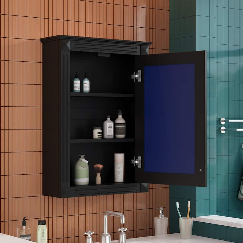 GDFStudio - Harwick Modern Wall-Mounted Bathroom Medicine Cabinet with Mirror, Adjustable Shelf & Soft-Close Door - 20"W - Black