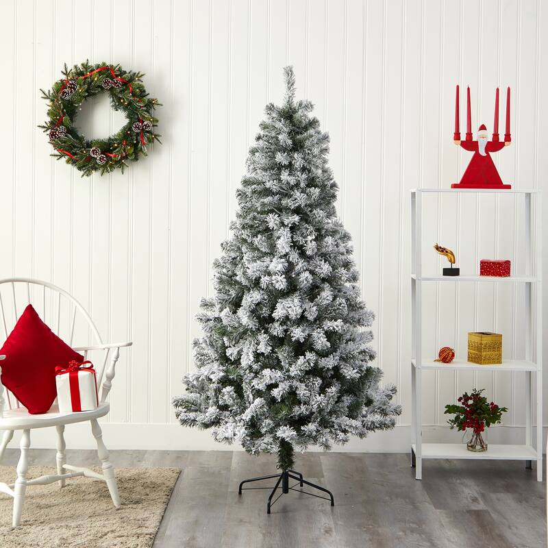 6ft. Flocked Fir Artificial Christmas Tree - Elegant Winter Wonderland Holiday X-Mas Display