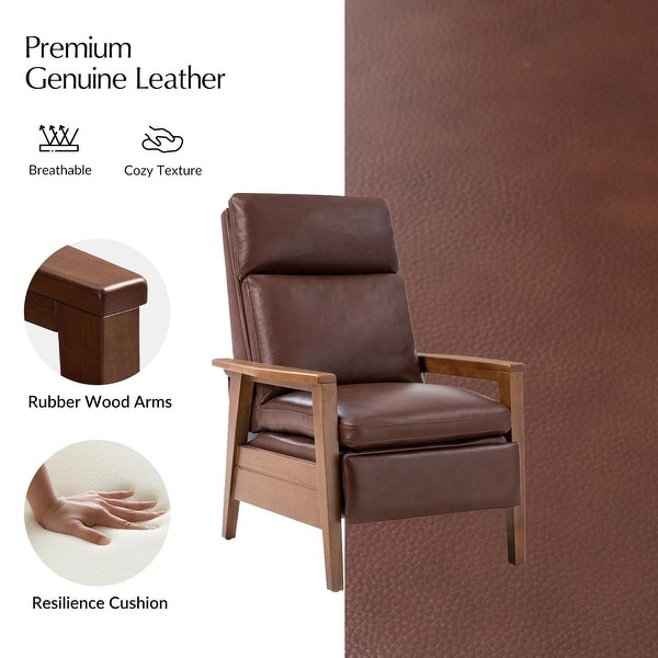 HULALA HOME Gladys Mid-Century Modern Genuine Leather Solid Wood