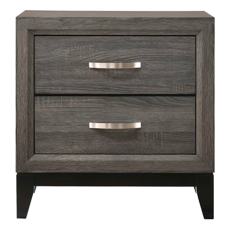25 Inch Modern 2 Drawer Nightstand, Metal Handle, Grey Foil Finish