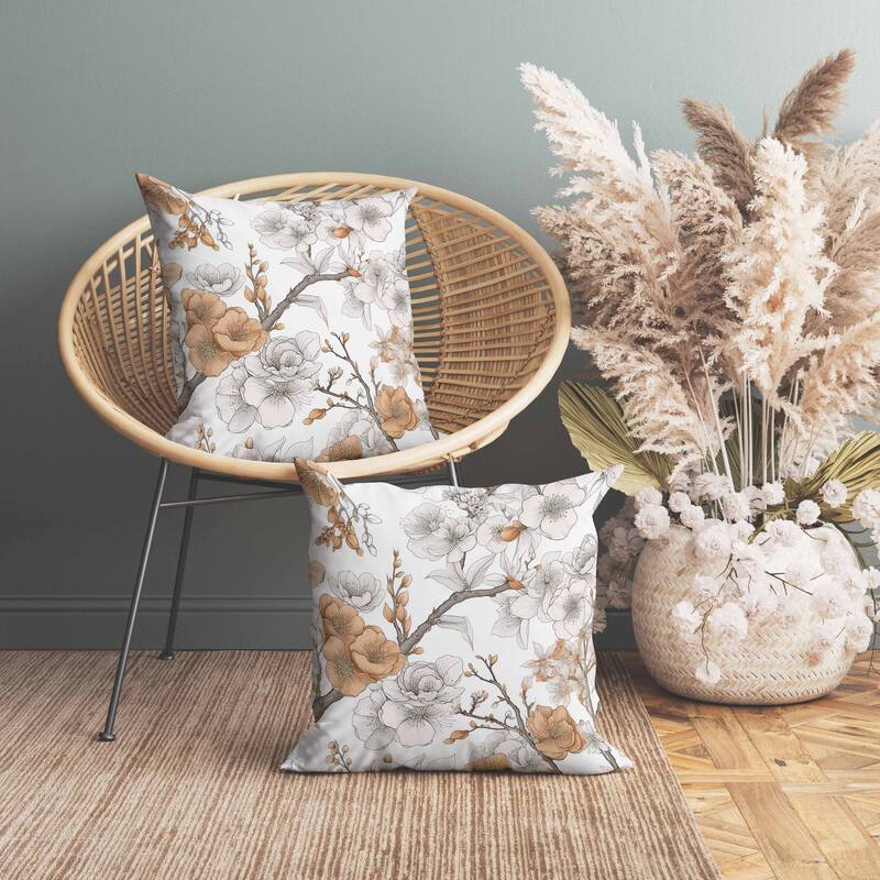 Petal Poetry Indoor/Outdoor Reversible Throw Pillow White and Orange
