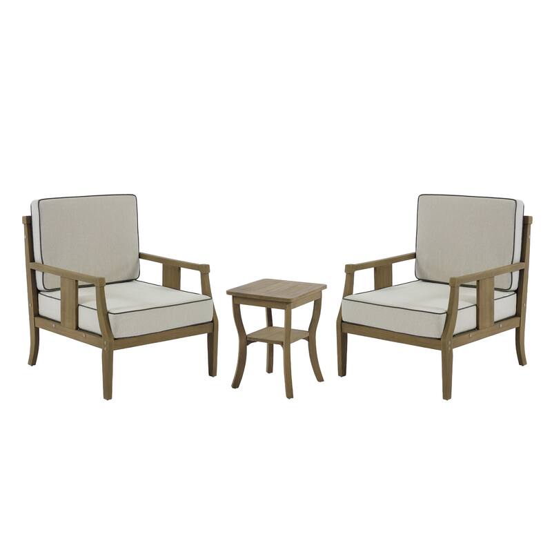 Wood Patio Bistro Set with Water-Resistant Cushions(Set of 3)