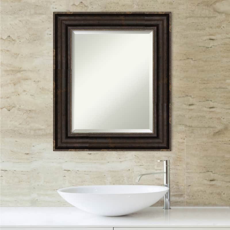 Beveled Bathroom Wall Mirror - Stately Bronze Frame - Stately Bronze