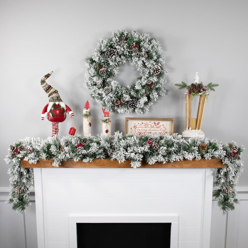 6.75'x12" Flocked Angel Pine Pine Cones Artificial Christmas Garland