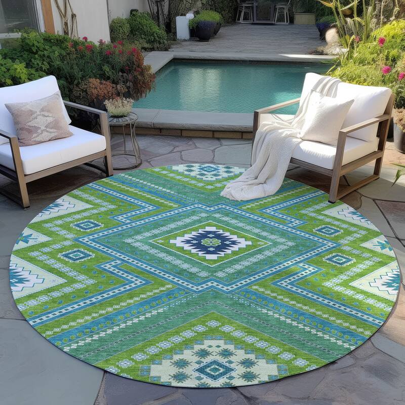 Machine Washable Indoor/ Outdoor Global Boho Chantille Rug - Lime - 8' x 8'