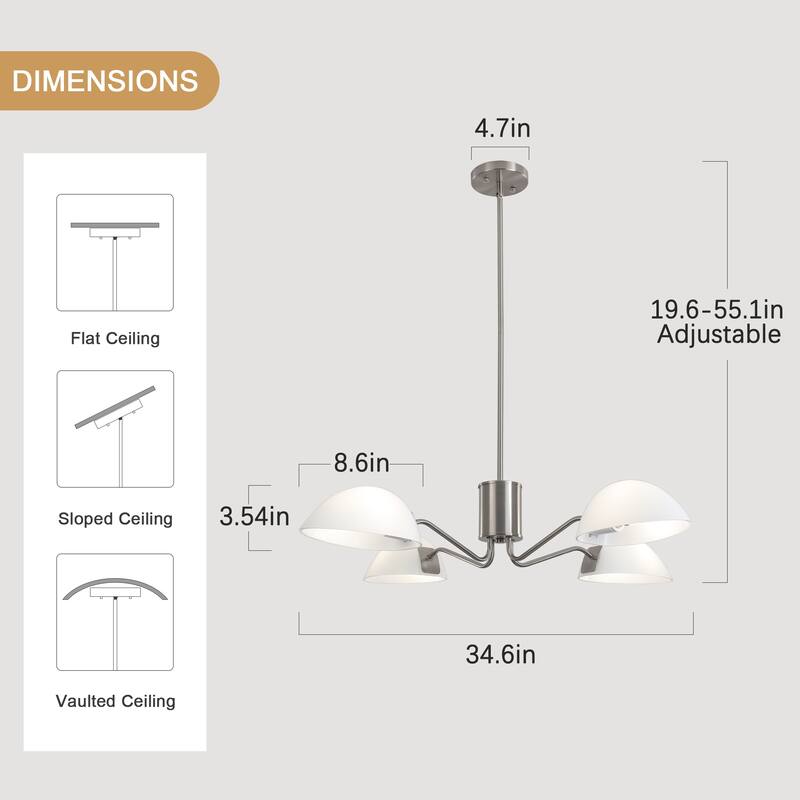 4-Light Hanging Island Linear Chandelier Lighting Fixture with Glass Shade for Dining Room Kitchen Island