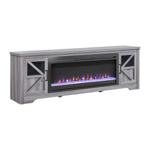 Modern Electric Fireplace TV Stand with 2 Storage Cabinets and 8 Color LED Flames for Living Room Bedroom and Office​