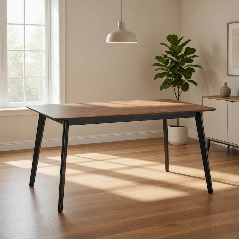 Bery Dining Table, 59 Inch Rectangular Brown Top, Scandinavian Black