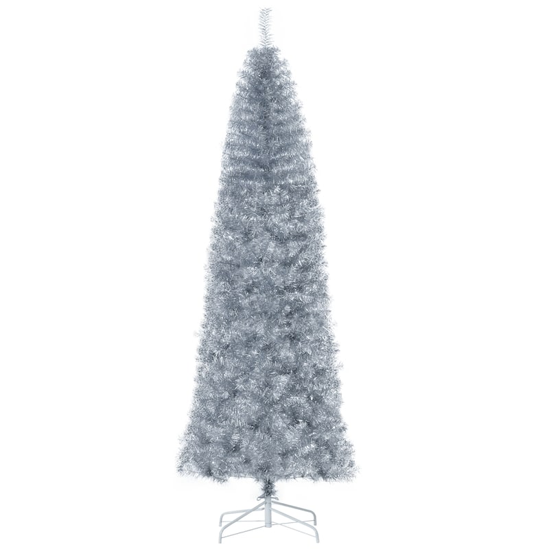HOMCOM 6' Metallic Silver Christmas Tree with Stand