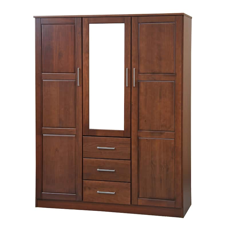 Palace Imports 100% Solid Wood Cosmo 3-Door Wardrobe Armoire with Solid Wood or Mirrored Doors