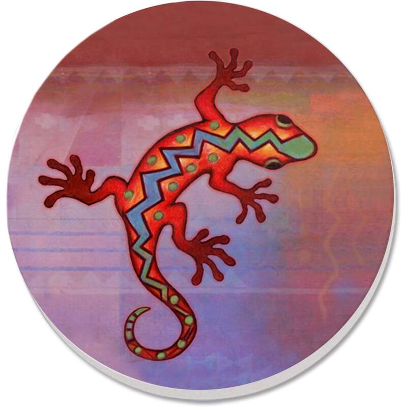 Gecko 4 Pack Absorbent Stone Coasters with Protective Cork Backing Made in The USA Artistic Absorbent Easily Wipes Clean - Multi