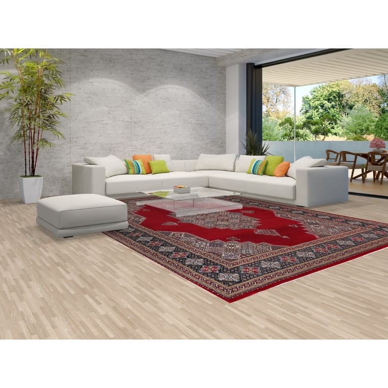 Geometric Red Kashan Turkish Rug Machine Made Carpet - 9'9" x 13'3"