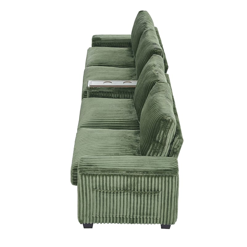 133" Modern 4-Seater Corduroy Sofa Couch with USB Ports, Cup Holders