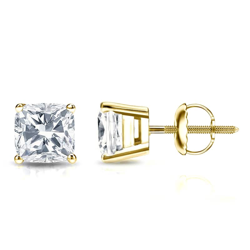 Auriya 14k Gold 3/4ctw Cushion Cut Diamond Stud Earrings (H-I, SI1-SI2) - Yellow