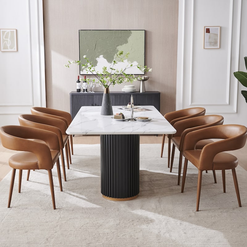 Modern Fort PU Leather Upholstered Dining Chair (Set of 6) - Set of 6 - Rust - Dining Height