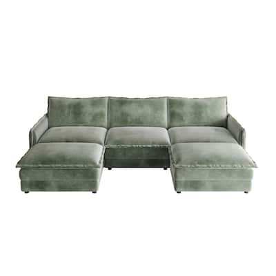 Corduroy Upholstered Modular Sectional Sofa U Shaped Cloud Couches with 2 Ottomans