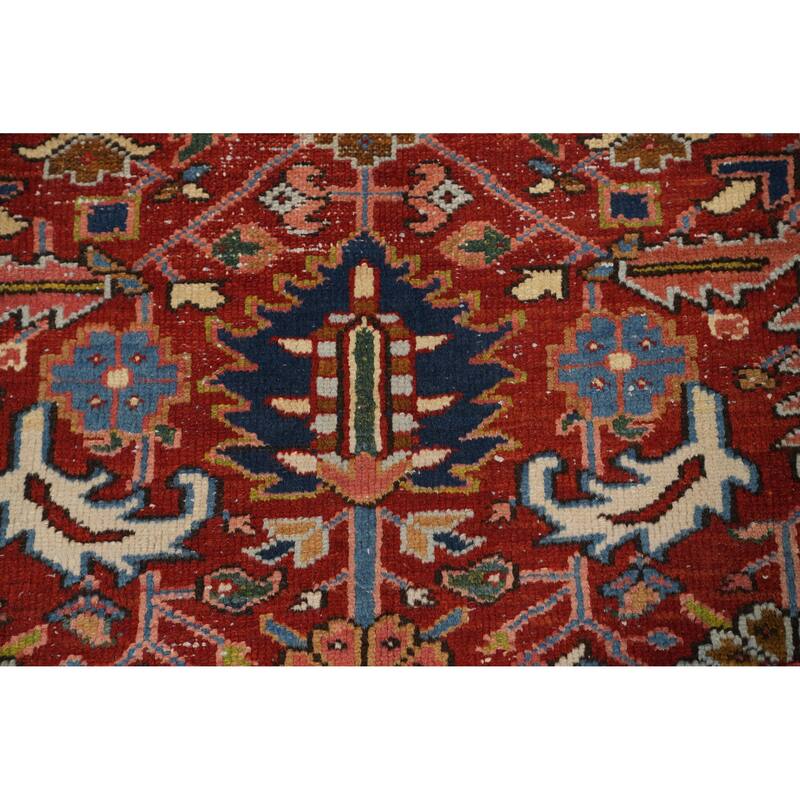 Hand Knotted Oriental 100% Wool Carpet Traditional Floral Red Heriz (serapi) Area Rug - 10' 5'' X 7' 2''