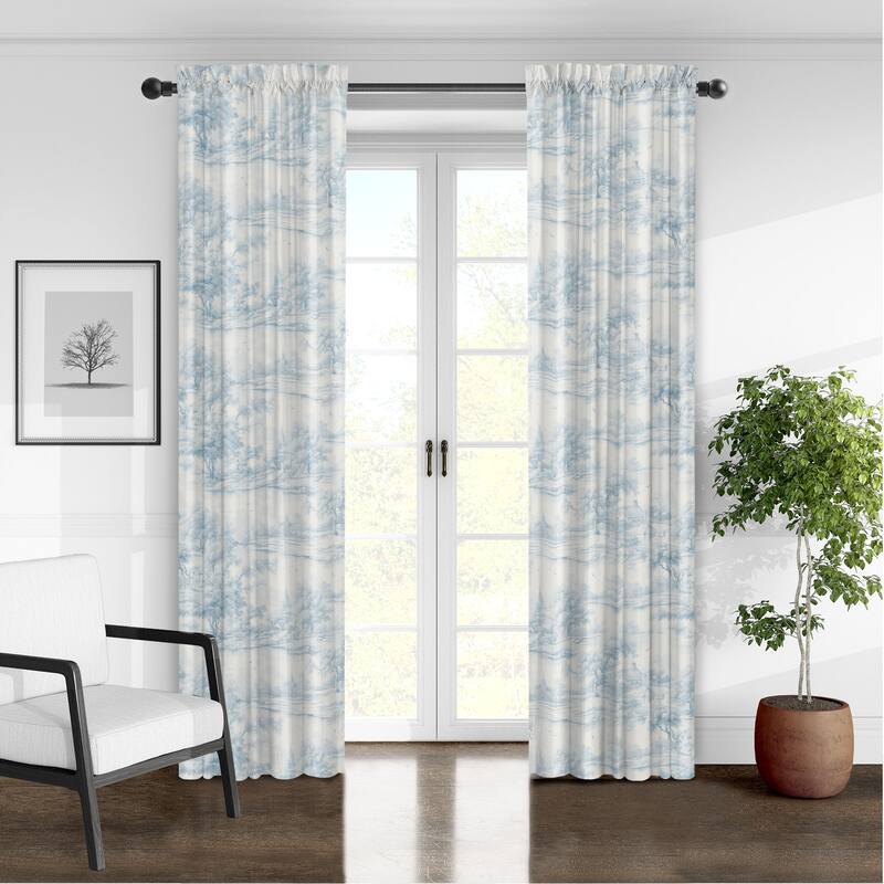 6ix Tailors Rustic Cabin Toile Cornflower Pole Top Drapery Panels Set of 2