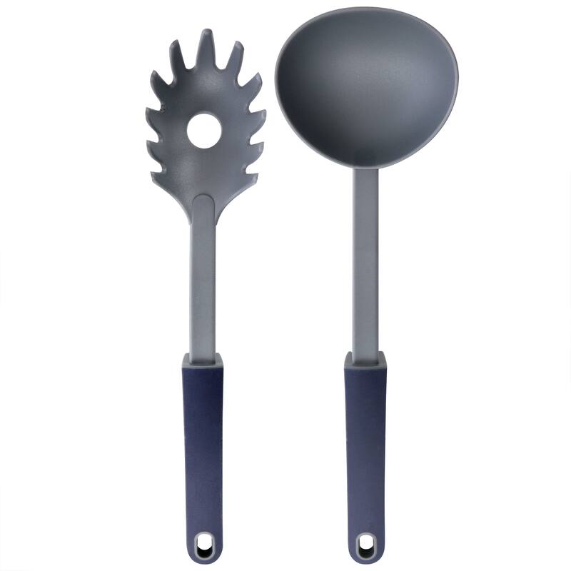2 Piece Ladle and Pasta Server Utensil Set in Navy Blue - Blue