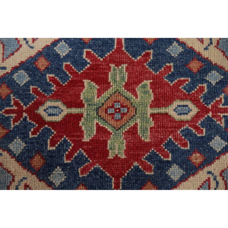 Hand Knotted Oriental 100% Wool Carpet Traditional Geometric Navy Blue & Blues Kazak Area Rug - 10' 0'' X 6' 9''